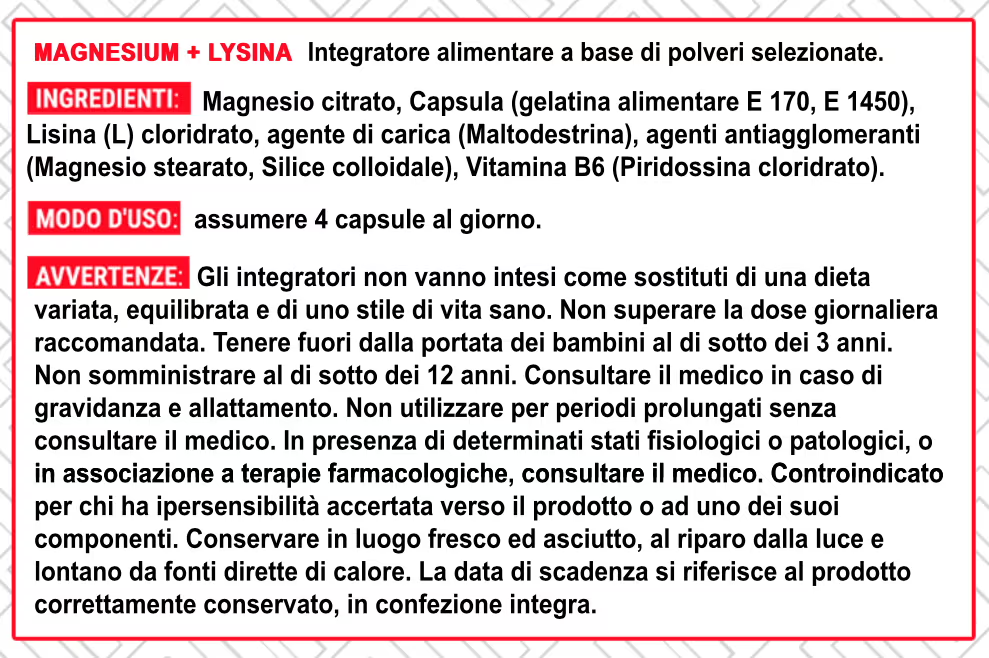 Ingredienti Magnesio+Lysina